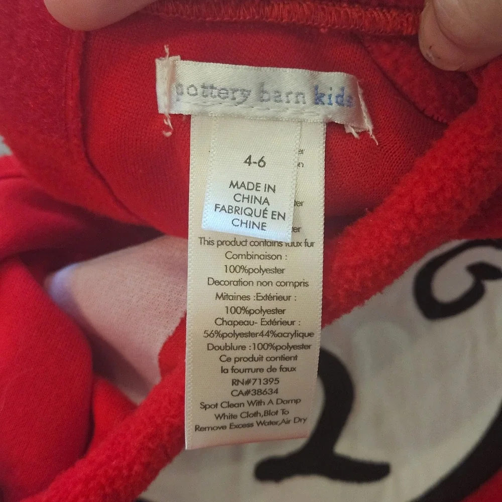 Pottery Barn Kids Costume Size 4-6 Thing 2 Dr Seuss Fleece Gloves Wig Halloween